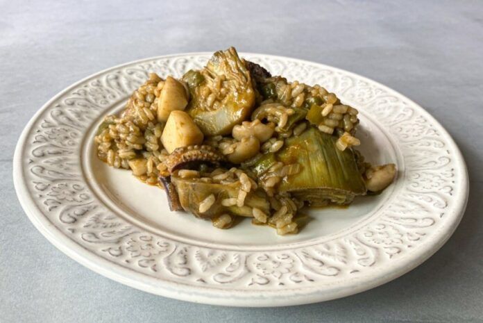 arroz con sepia y alcachofas