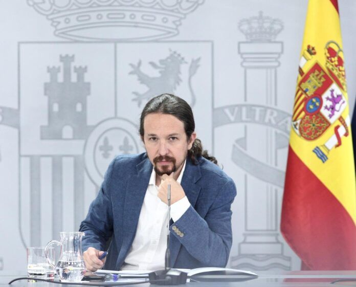 el vicepresidente y ministro de derechos sociales y agenda 2030 pablo iglesias durante su intervencion en la rueda de prensa posterior al consejo de ministros en moncloa