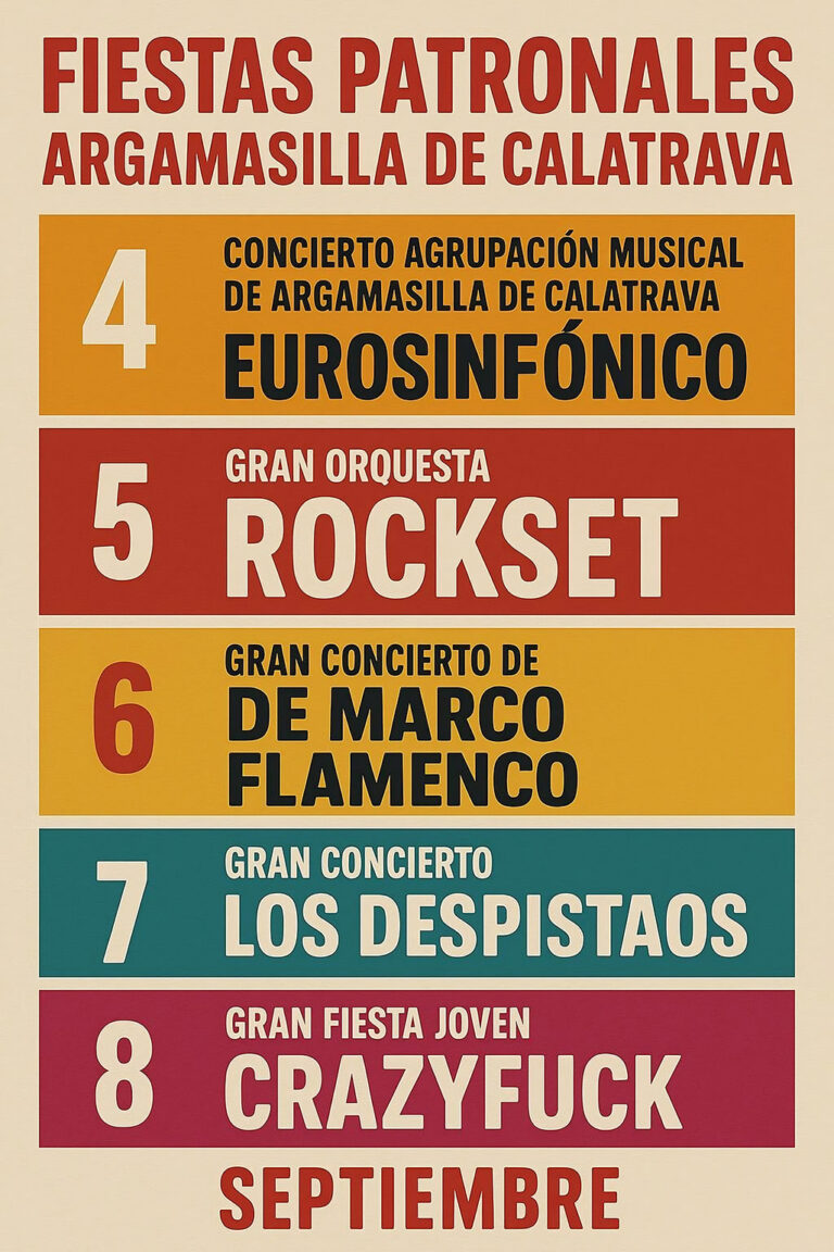 Pasquín con la oferta musical del próximo septiembre festivo patronal en Argamasilla de Calatrava