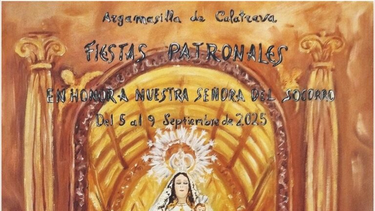 cartel con que maria jesus munoz munoz anuncia las fiestas patronales de este ano en argamasilla de calatrava