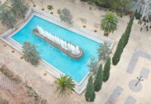 Árboles marcados en la zona de la Virgen de Gracia que serán trasplantados durante las obras del Paseo del Bosque en Puertollano