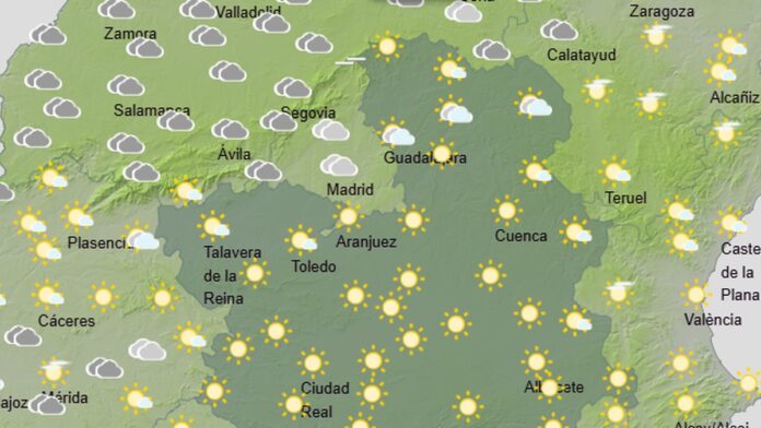 mapa de castilla la mancha con cielos despejados y temperaturas suaves