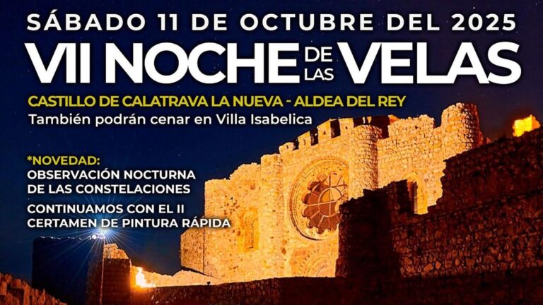 cartel de la actividad cultural la noche de las velas en el castillo de calatrava la nueva en aldea del rey