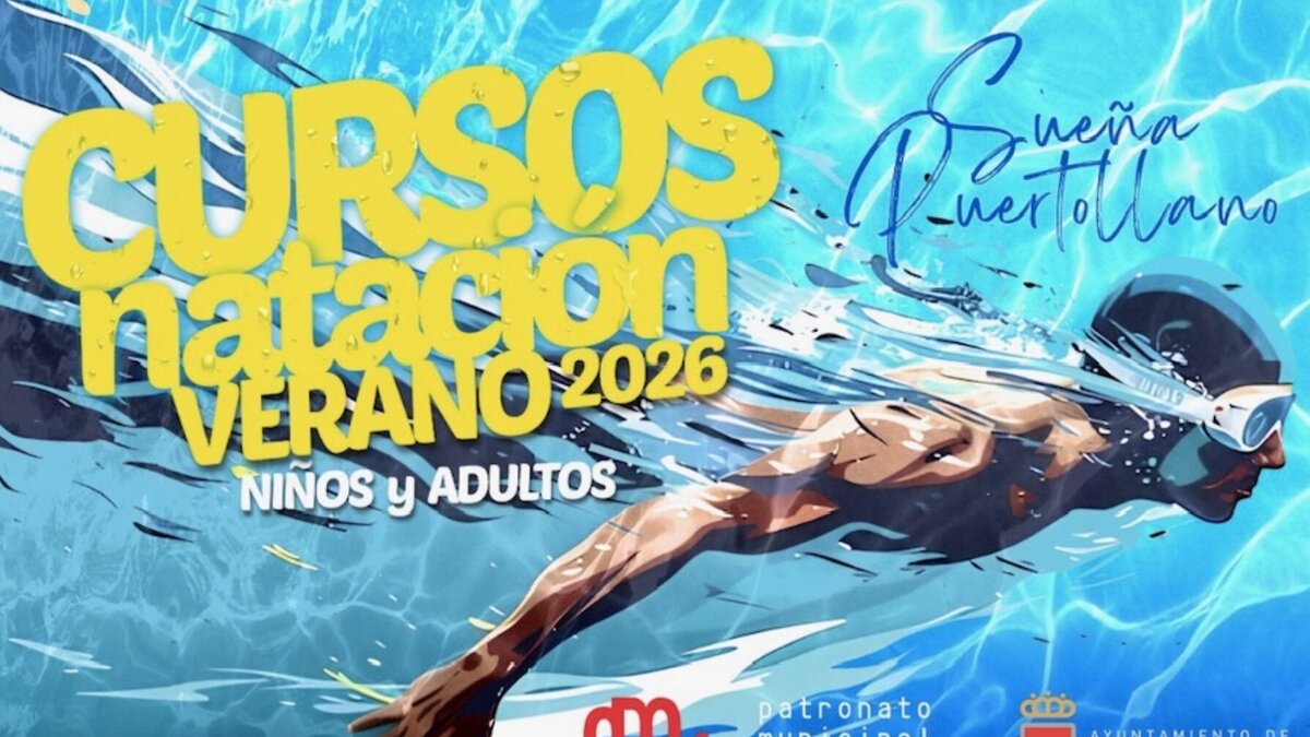 Cartel de los cursos de verano del Patronato Municipal de Deportes de Puertollano.