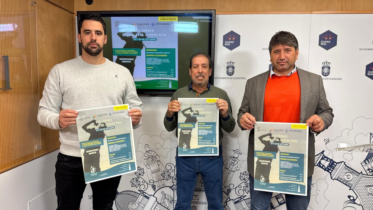Presentación del XVII Torneo de Golf Excelentísimo Ayuntamiento de Ciudad Real, que reúne a más de 80 participantes.